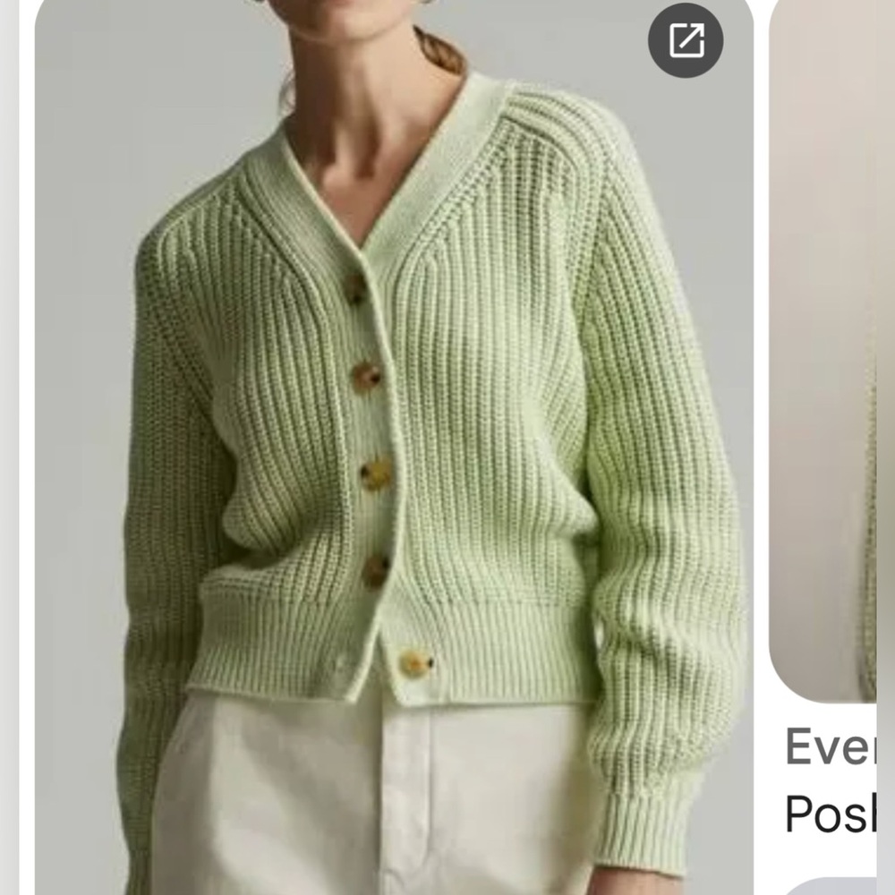 Everlane The Texture Cotton Cardigan Sweater in Seafoam Green - Picture 2 of 7